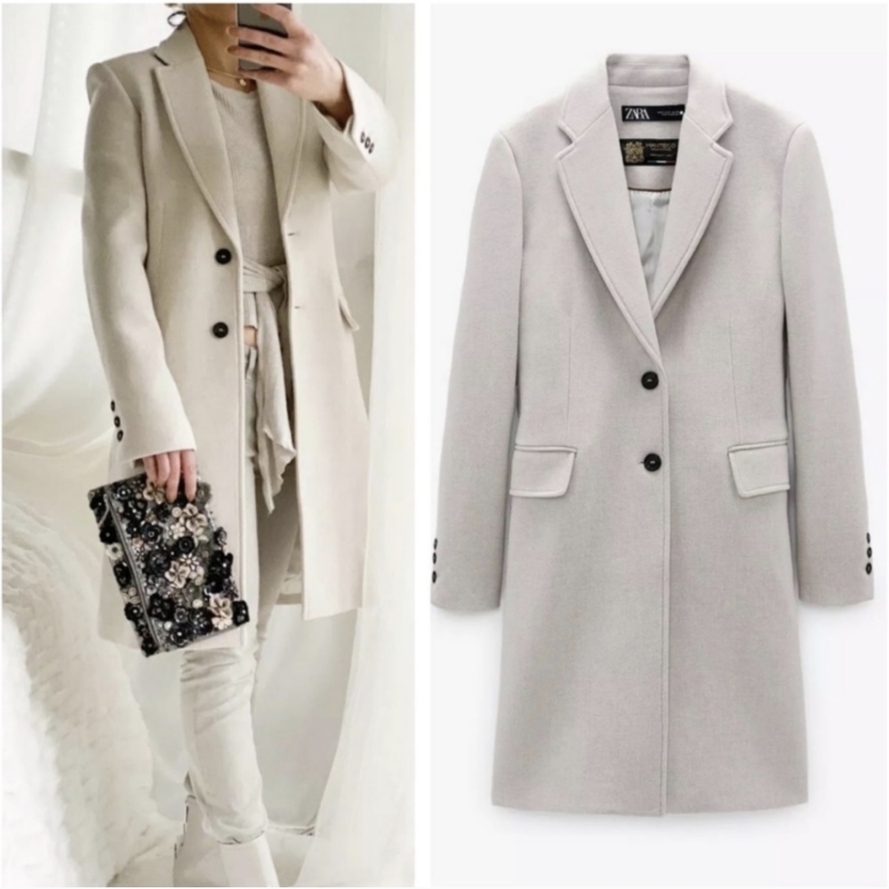 ZARA MANTECO Wool Cream Beige Wool Coat Masculine Lapels Wool Trench Coat M